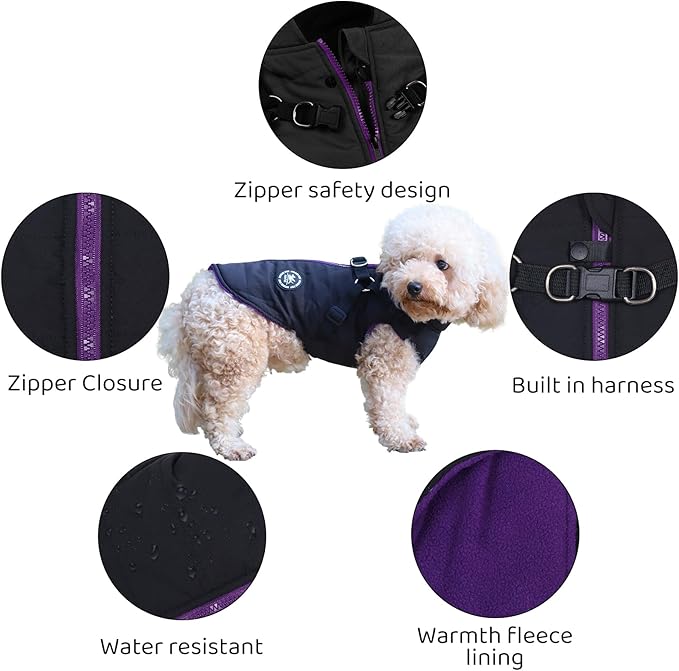 Norbi Dog Winter Jacket with Built-in Harness - Adjustable Warm Coats for Small to Large Dogs - Perfect for Cold Weather