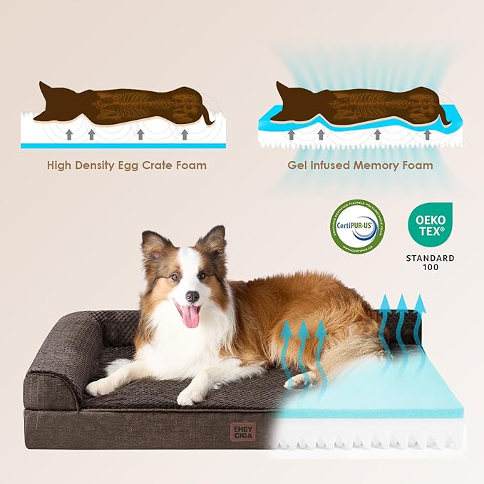 EHEYCIGA Memory Foam Dog Bed XLarge Sized Dogs, Extra Large Dog Bed Orthopedic with Washable Removable Cover, Waterproof XL Pet Bed Couch, 44x33x6 Inches, Brown
