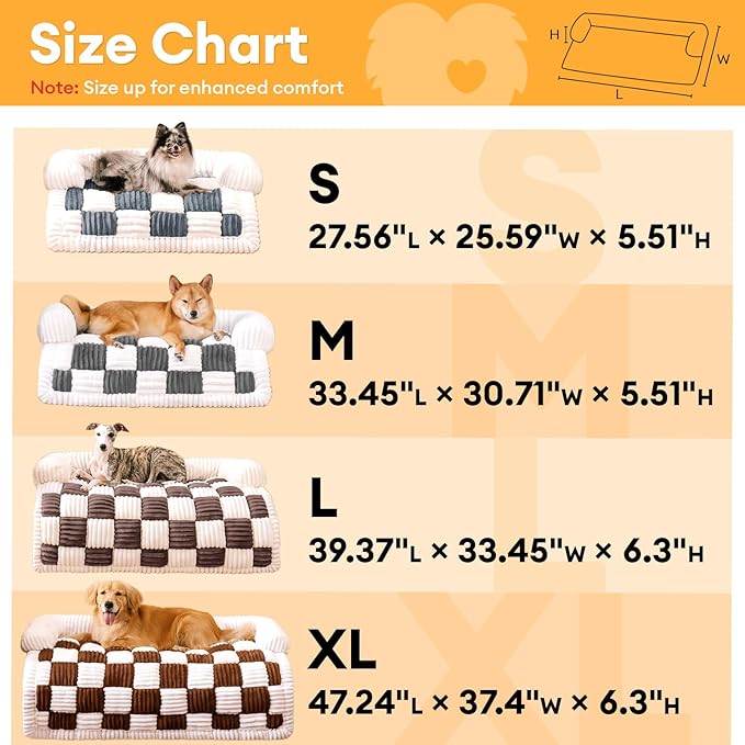 FUNNY FUZZY Pet Couch Covers for Sofa, Dog Couch Bed Washable Plush Pets Mat for Furniture Protector Cream Square Plaid Cozy Sofa Pad for Cats, Black