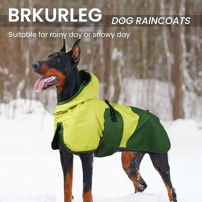 BRKURLEG Dog Raincoat for Small Medium and Large Dogs Waterproof Dog Rain Jacket Adjustable Hooded Dogs Raincoat Pet Rain Coat Poncho with Leash Hole, Reflective Strip, Green, S