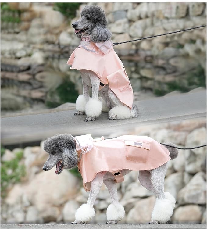Dog Raincoat Waterproof, Adjustable Reflective Hooded Dog Rain Poncho with Leash Hole for Small Medium Large Dogs (Pink, Medium)