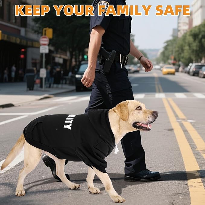 KOOLTAIL Security Dog Hoodie, Fall Puppy Sweater Clothes for Small Medium Large Dogs, Soft Warm Winter Pet Cold Weater Coats Hooded Sweatshirt with Pocket, Dog Halloween Costume for Girl Boy, Black L