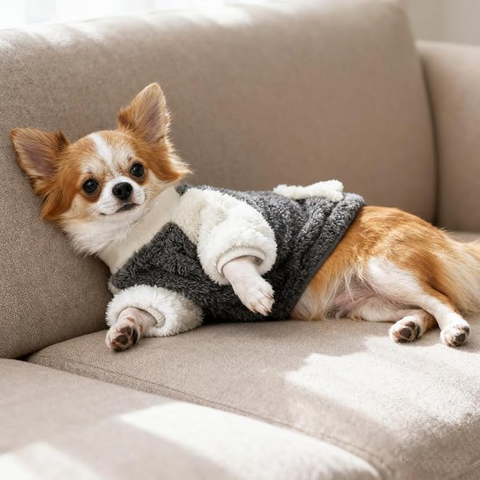 LESYPET Dog Sweater for Small to Medium Dogs, Fleece Lining Puppy Sweatshirt in Winter, Warm Puppy Clothes Pullover Jumper, Grey M