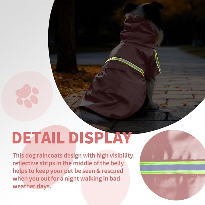 Dog Raincoat, Waterproof Windproof Dog Rain Jacket Adjustable, Rain Coat with Leash Hole, Reflective Strap Raincoat Poncho for Small Medium Large Dogs Outdoor (Reflection-Pink, Medium)