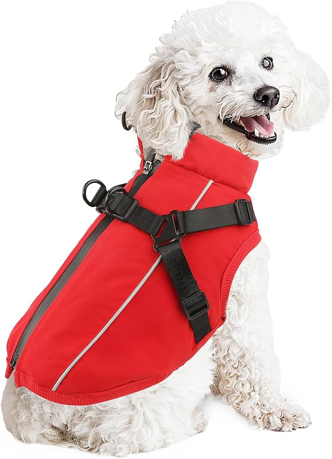 Dog Winter Coat Reflective Water-Resistant Jacket, Fleece Lined Windproof Puppy Coat with Back Zipper & D-Ring, Cold Weather Dog Coats for Small Medium Large Dogs (S, Red)