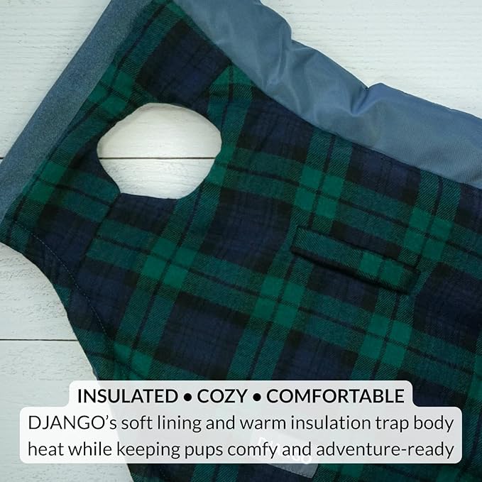 DJANGO Reversible Puffer Dog Coat – Warm Winter Dog Jacket & Water-Repellent Insulated Dog Coat w/Harness Hole, Windproof, Adjustable Fit for Small & Medium Dogs, Dachshunds – Twilight Blue, X-Small