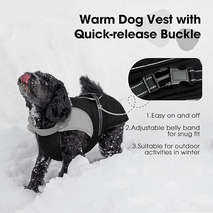 Nanaki Small Dog Coats for Winter Waterproof, Warm Fleece Lining Dog Jacket with Leash Hole, Reflective Cold Weather Puppy Jacket Vest, Easy On Pullover Pet Snow Jacket Male Female, Bulldog, Black M