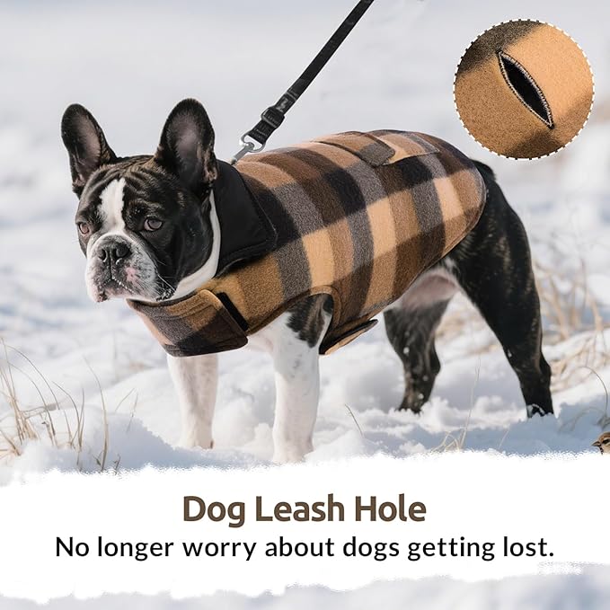 ASENKU Dog Winter Jacket Plaid Reversible Vest, Waterproof Dog Coat for Cold Weather, Perfect for Small to Large Dogs (Coffee, XS)