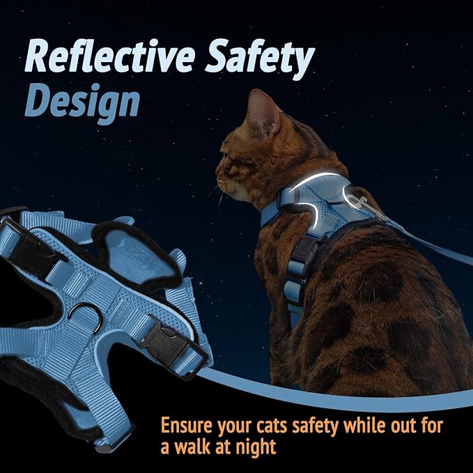 Cat Harness and Leash Set,Escape Proof Adjustable Cat Harness,Soft and Breathable Kitten Harness and Leash with Reflective Strips for Walking and Traveling(Purple, X-Small(3.3-8.9lb))