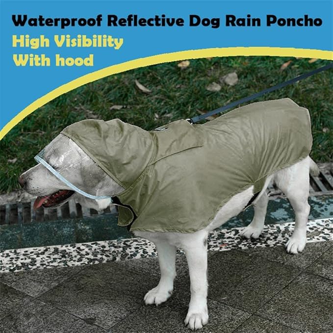 Pet Raincoat Packable Hooded Dog Rain Jacket Reflective Strips Lightweight Adjustable Poncho for Small Medium Large Dogs Army Green XXL, XXL (Back:24 Inches)