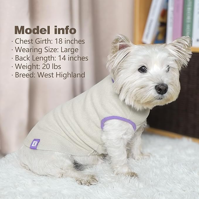 KYEESE 2Pack Dog Shirts Waffle for Small Dogs, Stretchy T-Shirts, Lightweight Tank Top, Sleeveless Vest, Breathable, Large, Purple + Grey
