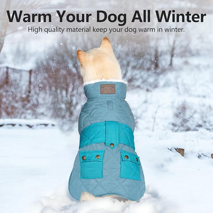 KYEESE Dog Coat Warm Pet Winter Puffer Coat with Leash Hole Windproof Pet Sweater with Waterproof Pets Clothes for Cold Weather Soft Dogs Jacket with Pocket Thick Dog Coats for Medium Dogs