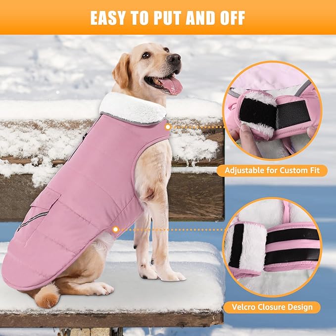 iBuddy Dog Winter Coats with Fleece Vest,Waterproof Warm Dog Snow Jacket Windproof, Reflective Adjustable Pet Dogs Cold Winter Coat for Dogs Girl Boy