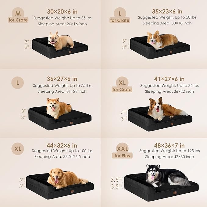 EHEYCIGA Memory Foam Dog Bed Large Sized Dogs, Pet Bed for Large Dog for Crate with Waterproof Liner, Pet Couch Bed Orthopedic with Washable Removable Cover, 35x23x6 Inches, Black