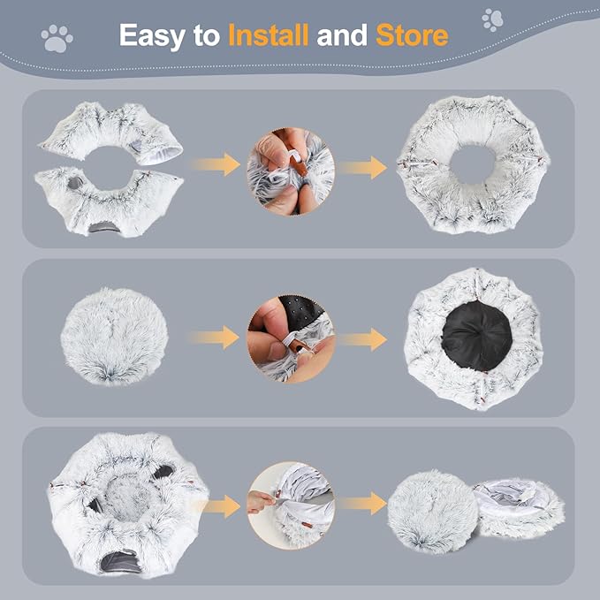 Cat Tunnel Bed for Indoor Cats - Christmas Tree Skirts Washable Warm Soft Indoor Cat Donut Tunnel, Multifunctional Cat Interactive Playground Toys for Felines Pet Christmas Tree Decoration