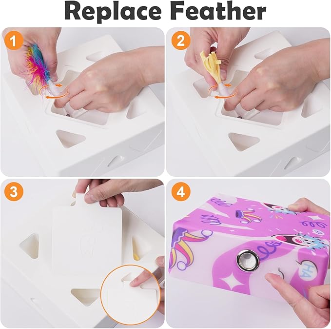 Migipaws Automatic MigiBox Cat Toys 3 n1 Interactive Pounce Mystery Under PopSkin 7 Holes Cardboard Kitten Toys for Indoor Rechargable 6 Accessories(Purple)