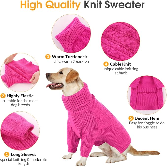 Queenmore Medium Dog Sweater, Dog Sweaters for Medium Dogs Girl or Boy, Medium Dog Christmas Sweater, Winter Doggie Sweatshirt Knitwear, Pet Chunky Warm Coat for Small Large Size Dogs, Fuchsia M