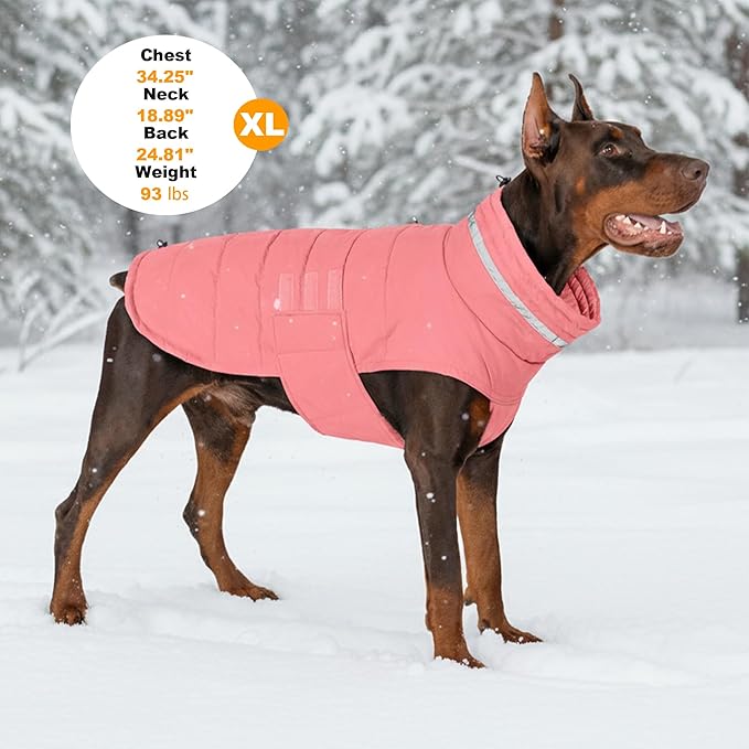 Dog Coat, Waterproof Winter Jacket, Warm Windproof Vest, Reflective Adjustable Turtleneck Coats for Medium and Large Dogs with Hook & Loop - Pink02 - L