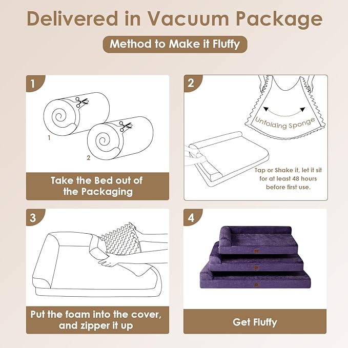 EHEYCIGA Memory Foam Dog Bed Large Sized Dogs, Pet Bed for Large Dog for Crate with Waterproof Liner, Pet Couch Bed Orthopedic with Washable Removable Cover, 35x23x6 Inches, Purple