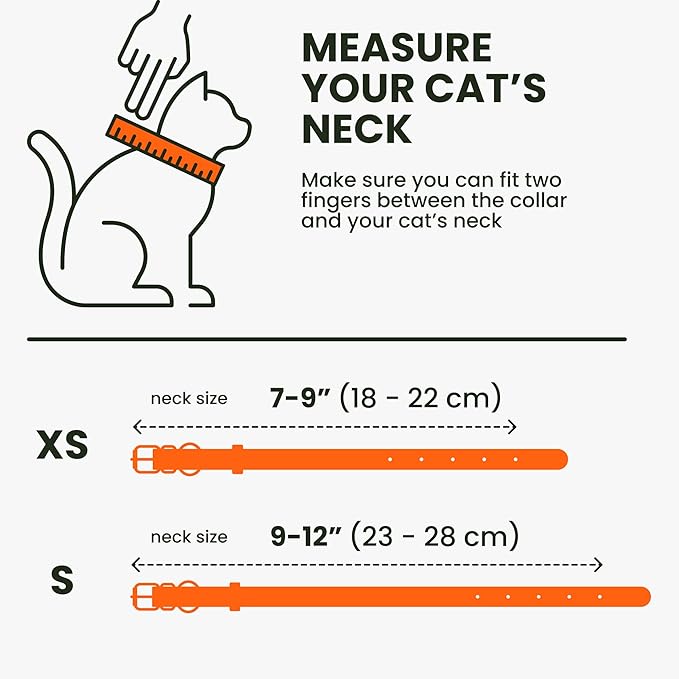 BRONZEDOG Leather Cat Collar with Removable Bells Non Breakaway Kitten QR Tag for Girl Boy (7" - 9" for Cats, Orange & Silver)