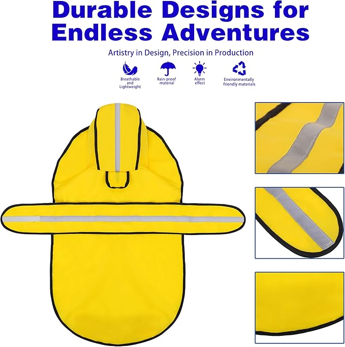 Paiaite Dog Raincoat: Hooded Slicker Poncho, Durable Waterproof Jacket with Reflective Stripes for Safety, Convenient Leash Hole, and Adjustable Fit, Perfect for Small, Medium, and Large Dogs Yellow M