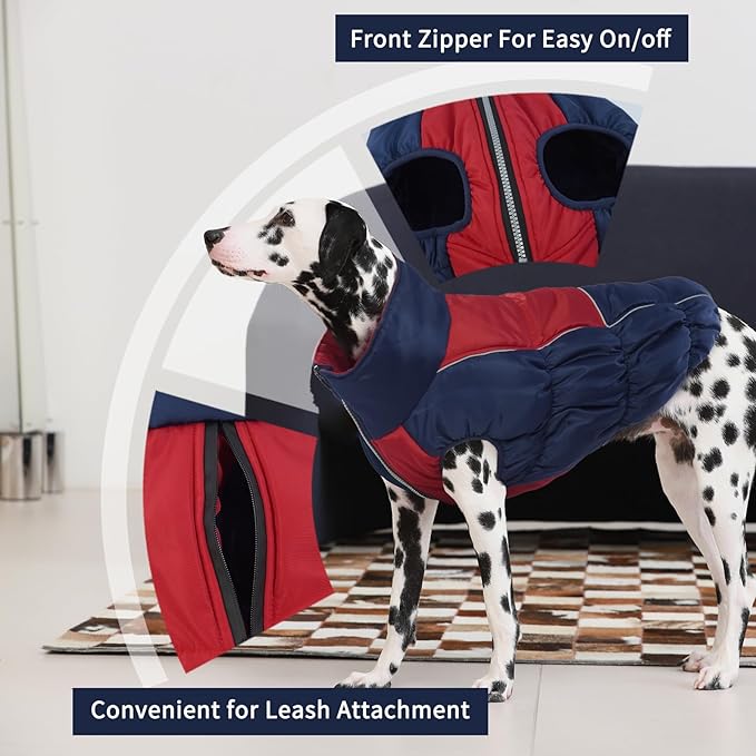 IECOii XL Dog Coat - Winter Waterproof, Extra Warm XLarge Dog Coat with Reflective Fleece Vest, Snowsuit with Zipper Closure, Turtleneck with Harness Hole