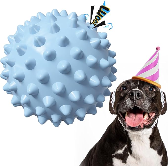 Apasiri Dog Toy Squeaky Ball – Interactive Spiky Ball with Bacon Flavor, Indestructible Tough Rubber Dog Toy, 3.5'' for Medium & Large Dogs – Christmas & Party Gifts for Dogs - Blue