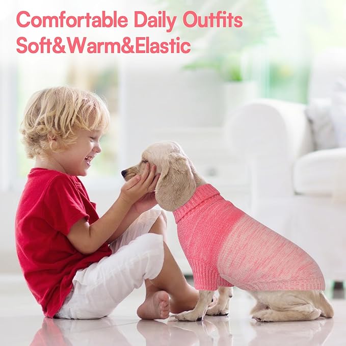 Queenmore Pullover Large Dog Sweater,Classic Turtleneck Warm Dogs Sweater with Leash Hole for Dog Girls Boys,Winter Knitwear Clothes for Dachshund,Corgi,French Bulldog(Pink,L)