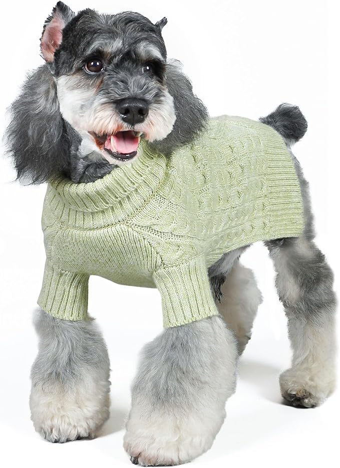 KYEESE Dog Sweater Soft Pet Coats, Long Sleeve Medium Pet Sweater with Classic Cable Knit Warm Dog Clothes Turtleneck Pet Sweater for Medium Dogs, Green, XX-Large