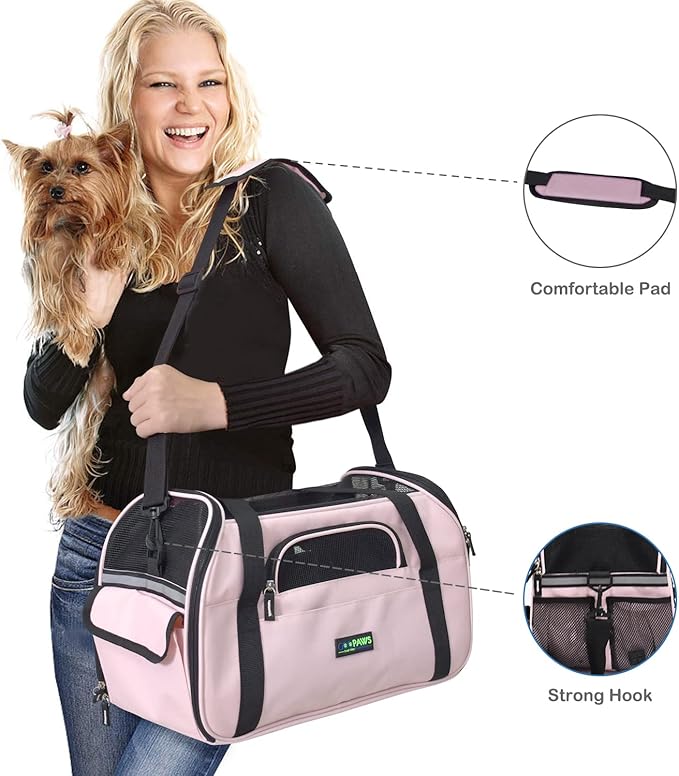 JESPET Soft-Sided Kennel Pet Carrier for Small Dogs, Cats, Puppy, Airline Approved Cat Carriers Dog Carrier Collapsible, Travel Handbag & Car Seat (Pink2, 19" L x 10" W x 13" H)
