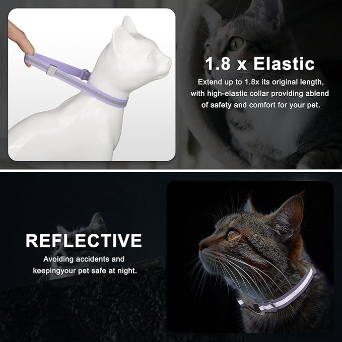 AirTag Cat Collar, Ultra Elastic Cat Tracker Collar with Apple Air Tag Holder, [Lightweight][Scratch Resistant] Stepless Adjustable GPS Pet Collar for Cats Kittens [Violet]
