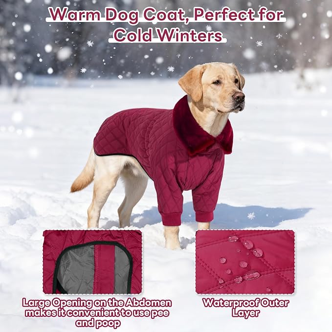 IDOMIK Dog Winter Coat for Small Dogs, Warm Dog Winter Jacket with Fleece High Collar, Zippered Cold Weather Coats for Dogs, Waterproof Doggy Snow Jacket Clothes,WineRed,S