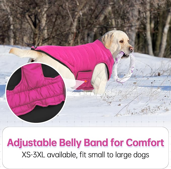 Lelepet Reversible Dog Coat Waterproof Dog Jacket Windproof Puffer Vest for Winter Warm Lightweight Coats for Large Dogs Adjustbale Hook & Loop Pet Apparel with Leash Hole, Boxer, Weimaraner, 2XL