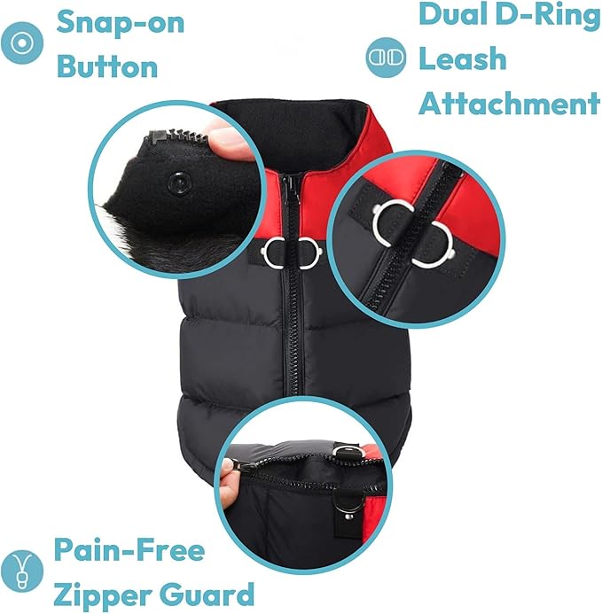 Gooby Padded Vest Dog Jacket - Pink, Large - Warm Zip Up Vest Fleece Jacket with Dual D Ring Leash Water Resistant for Small to Medium Dogs