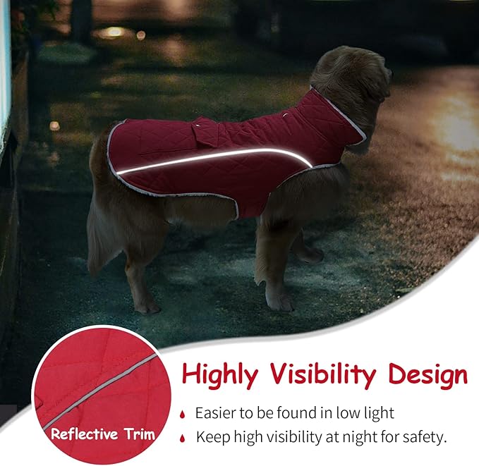 Malier Dog Winter Coat, Windproof Dog Cold Weather Coats with Real Pocket, Winter Extra Warm Pet Coat Fleece Jacket Reflective Clothes for Small Medium Large Dogs and Puppy (Red, Small)