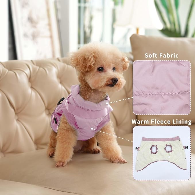 Dog Jacket with Harness,Fleece Lined Warm Puppy Coat for Winter,Soft Windproof Small Dog Vest,Light Pink M