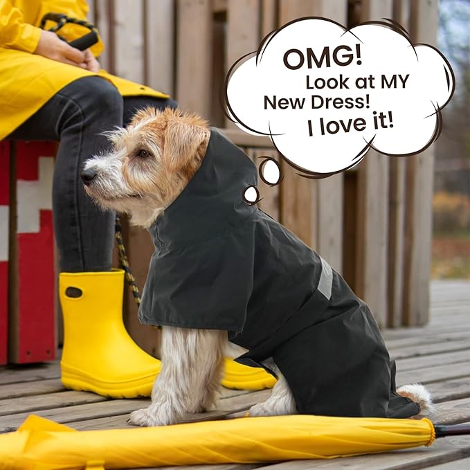 Nanaki Small Dog Raincoat with Leash Hole, Reflective Pet Hooded Rain Ponchos for Rainny Snow Foggy Days,Windproof Waterproof Dog Coat Jacket Vest for Outdoor Hiking Walking Hunting Black S