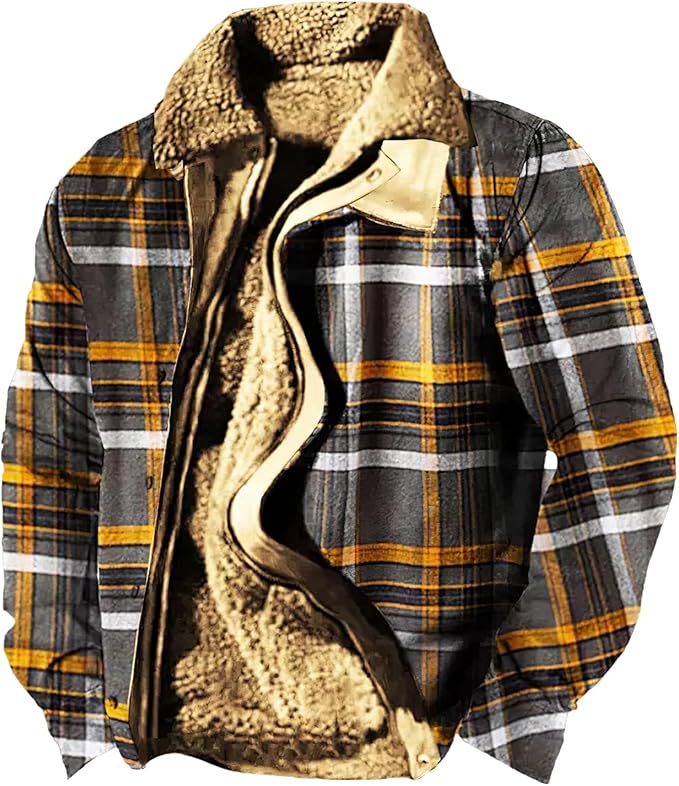 LOAIHA Men's Western Aztec Vintage Print Sherpa Fleece Lined Jackets Casual Zipper Winter Warm Jacket Coats