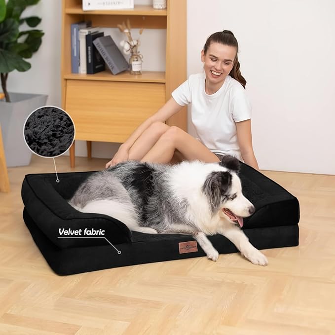 Comfort Expression Orthopedic Dog Bed for Medium Dogs 28x19 Inch, Waterproof Supportive Egg Crate Foam Medium Pet Bed with Removable Bolsters, Dog Couch with Washable Cover & Non-Slip Bottom, Black