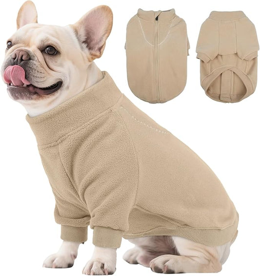BRKURLEG Dog Sweater, Turtleneck Thick Dogs Sweatshirts Fleece Sweater, Dog Winter Coat for Small Medium Large Dogs, Pet Warm Sweaters with Zipper, Pullover Jacket with Sleeve (Light Coffee, M)