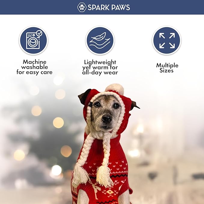 Spark Paws Christmas Dog Sweater – Ultra Soft Holiday Knit Sweater for Small, Medium & Large Dogs, Cute Pet Sweater for French Bulldogs & Big Dogs, Easy Potty V Cut Design Jacket - (Dasher Red,4XL)