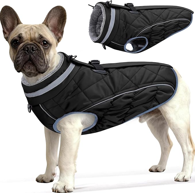 Dog Coat, Warm Dog Winter Coat for Small Dogs, Waterproof Jacket with Harness Built in, Reflective Turtleneck Cold Weather Coats with Zipper,Pet Fleece Vest Snow Jacket, Black XS