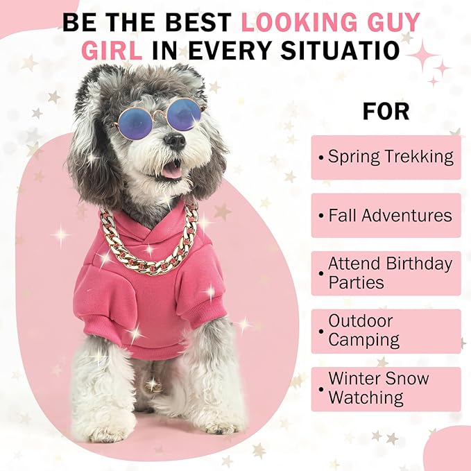 SCENEREAL Dog Hoodie Sweaters for Small Medium Large Size Dogs, Fleece Dog Sweatshirt with Hat and Pocket,Soft Cold Winter All Weather Dog Clothes for S to XL Sized Dogs, Pink M