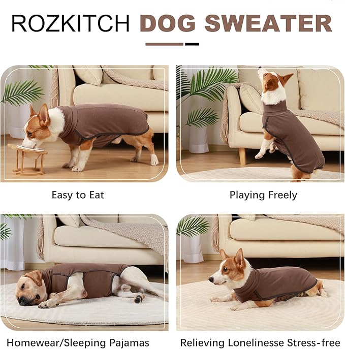 ROZKITCH Thick Dog Sweatshirts for Large Dogs, Pet Windproof Warm Cold Weather Jacket Vest Cozy Jumpsuit Apparel Outfit Clothes for Walking Hiking Travel Sleep Brown 3XL