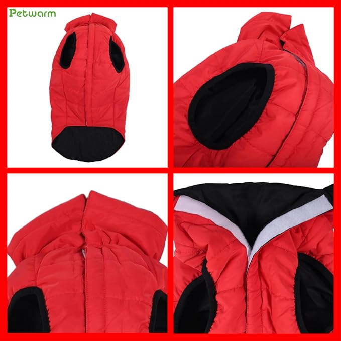 PetWarm Reversible Dog Winter Coat, Windproof Dog Puffer Vest, Soft Vest for Dogs with Hook-and-Loop Strap for Easy Dressing, Waterproof Coat for Dogs with Adjustable Fit, Red, M