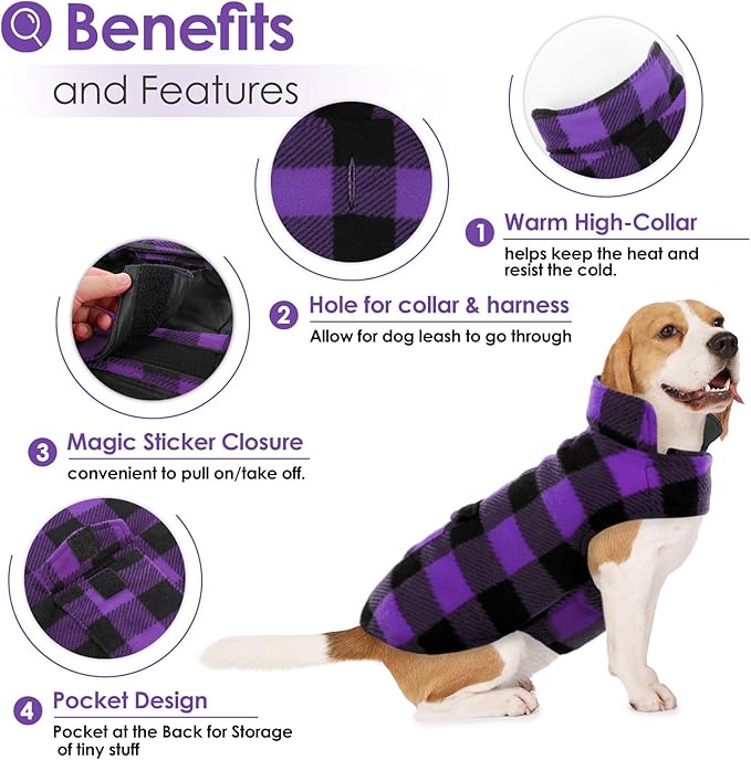 AOFITEE Dog Coat Plaid Dog Winter Coat for Large Dogs, Warm Dogs Jacket Christmas Sweater, Waterproof Pet Puffer Jacket, Reversible Pet Cold Weather Coats for Small Medium Large Pets, Purple XL