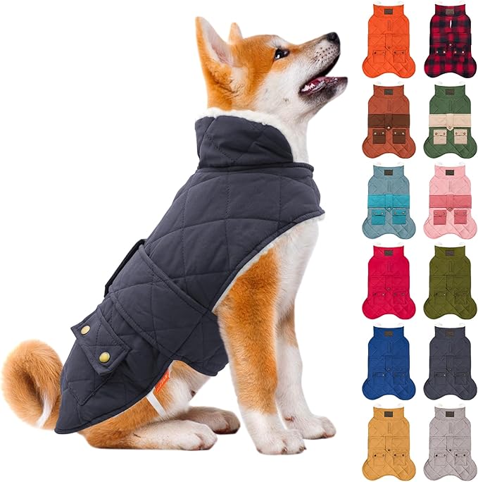 KYEESE Dog Coat Warm Pet Winter Puffer Coat with Leash Hole Windproof Dog Coats for Small Dogs Waterproof Dogs Jacket with Fleece Lined Soft Pet Sweater for Cold Weather Thick Cat Clothes with Pocket