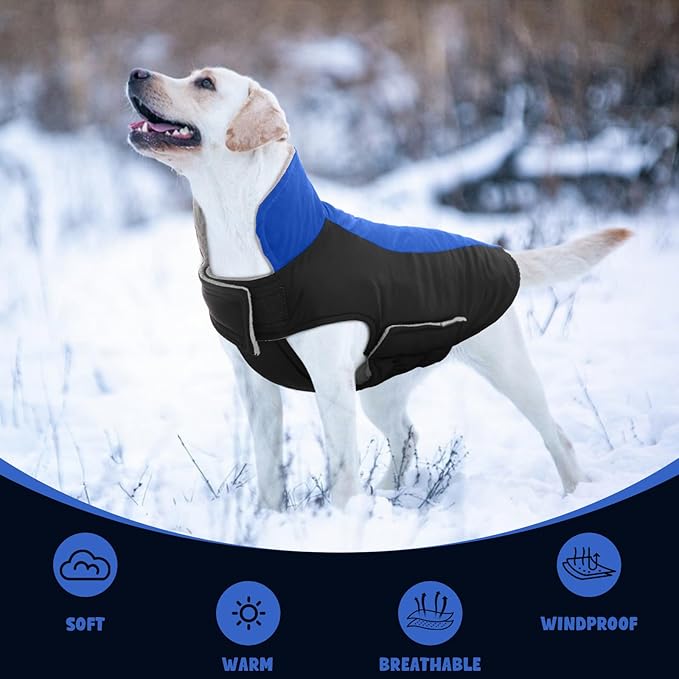 Warm Dog Coat,Waterproof Jacket in Winter Adjustable and Reversible Doggy Fleece Outfit,Thick Clothes with Foldable Collar for Puppy in Cold Days,XS RoyalBlue