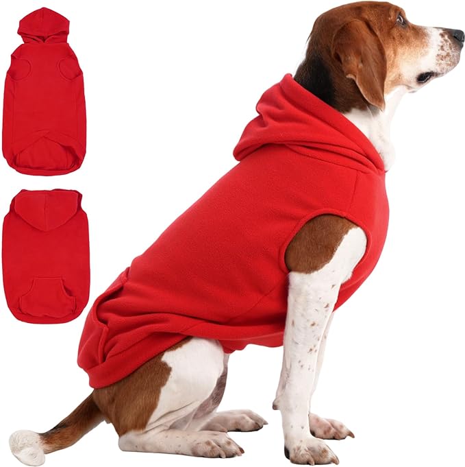 IECOii XL Dog Sweater & Pullover Hoodie for Large Dogs, Warm Fleece Layer with Hood for Cold Weather, Boys & Girls, Red, Size XL