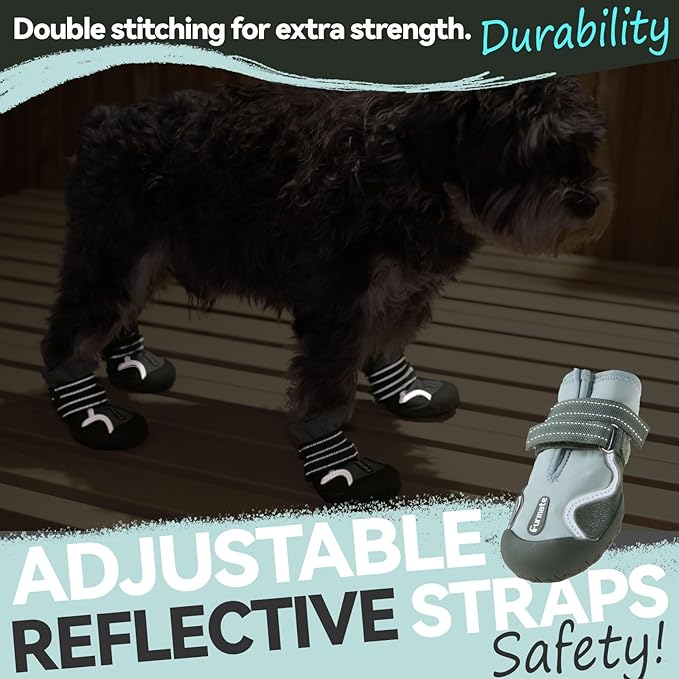 Dog Shoes for Large Small Medium Dogs,Dog Booties for Indoor Hardfloors Anti-Slip,Reflective Strip Waterproof Dog Boots & Paw Protectors for Outdoor Walking Hot Pavement,Winter Snow (Green-5)